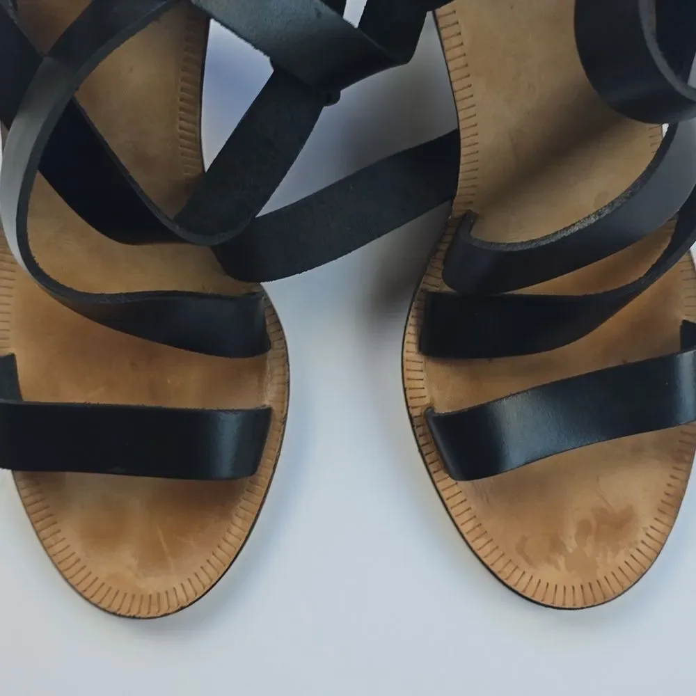 IRO Strappy Heeled‎ Black Leather Sandals Women's size 40 EU / US 8.5
